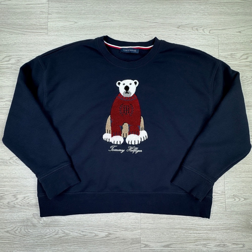 Tommy Hilfiger Women Sweatshirt Polar Bear Embroidered Navy Blue M/L(?)